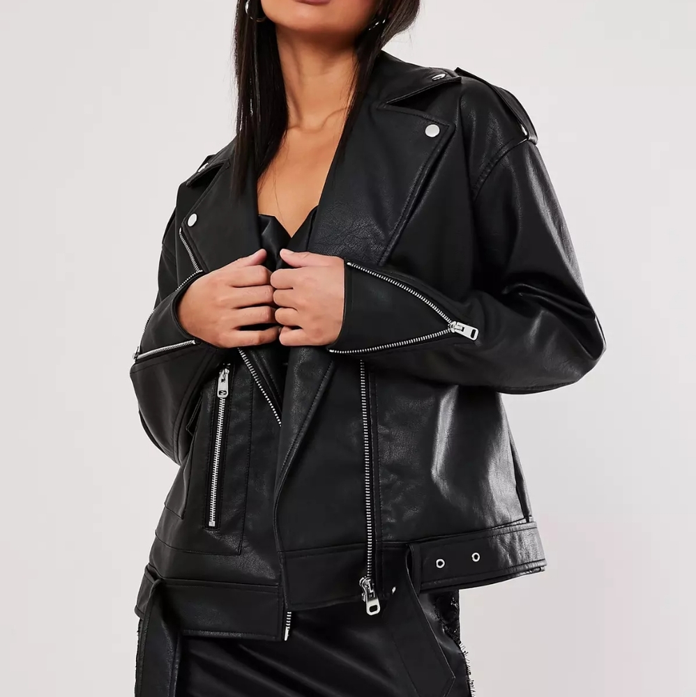 faux leather zip up jacket oversized